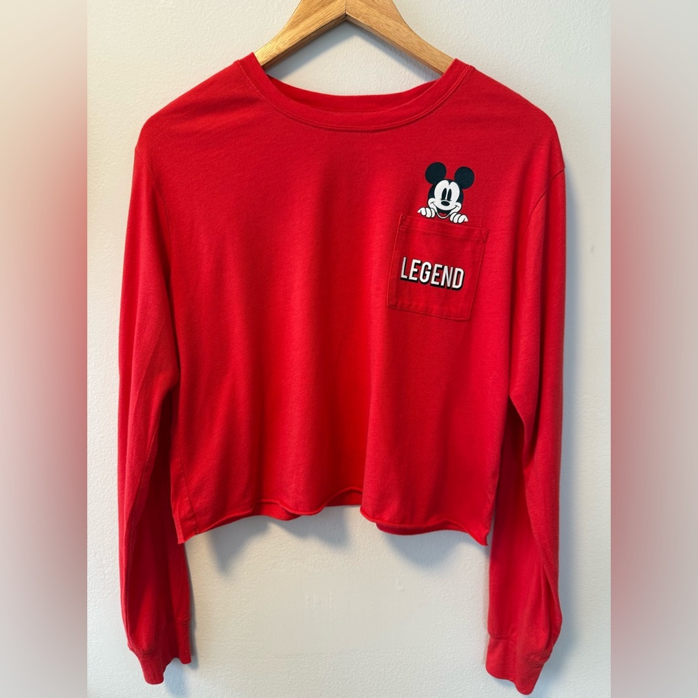 Red Mickey Mouse Long Sleeve crop shirt